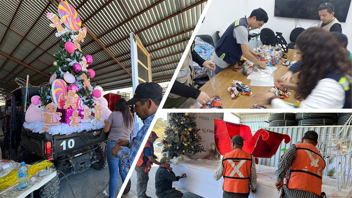 A collage of people making decorations